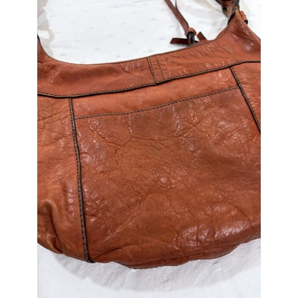 Authentic Vintage Fossil Long Live Vintage Orange Leather Hobo Bag ZB4407